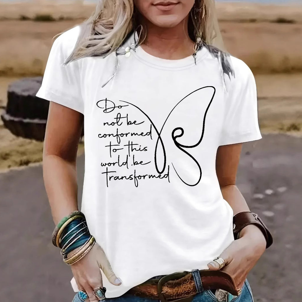 Women's Butterfly round neck short sleeved  T-shirt
