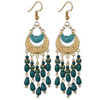 Bohemian Ethnic Earrings Long Vintage Tassel Bead Earrings Carved Earrings