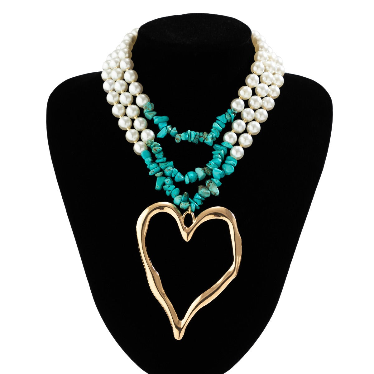 European and American retro multi-layered big love turquoise necklace niche beaded imitation pearl jewelry