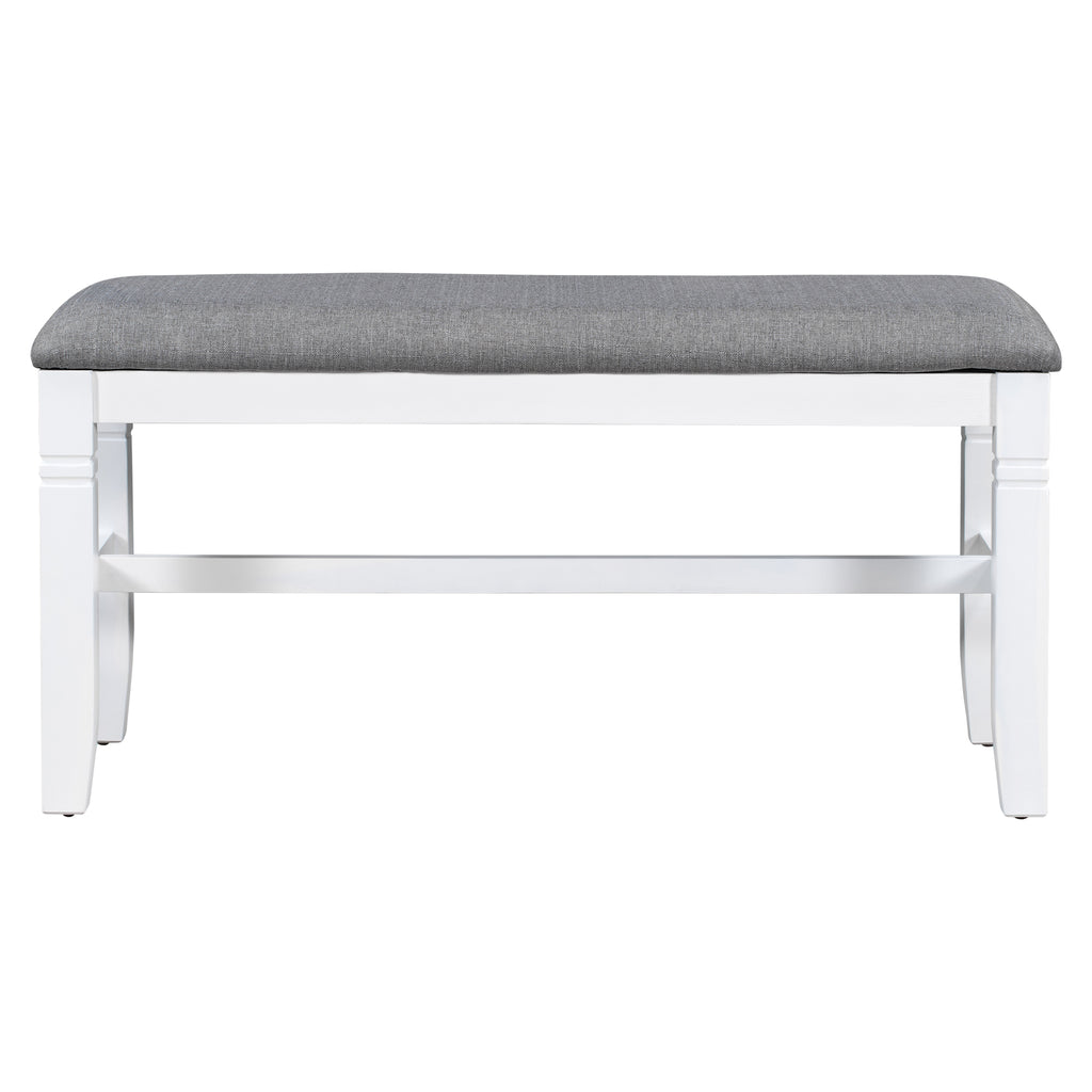 6-Piece Wood Dining Table Set Kitchen Table Set with Upholstered Bench and 4 Dining Chairs, Farmhouse Style Gray+White