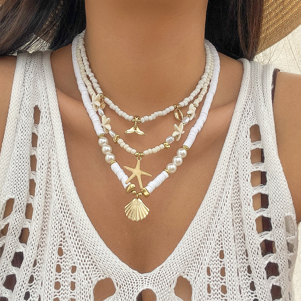 Ocean Wind Shell Turquoise Multi layer Necklace Beach Sea Star Bead Necklace Accessories Female