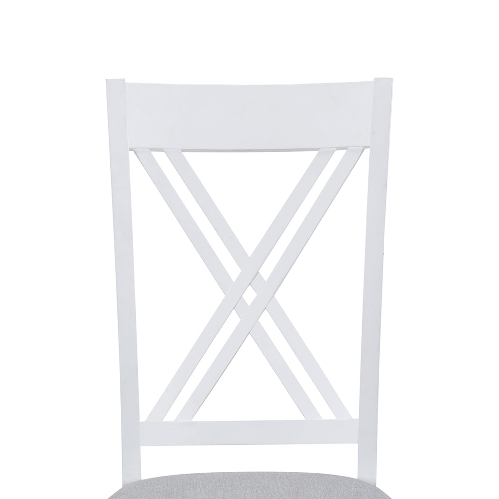 Rustic Minimalist Wood 5-Piece Dining Table Set with 4 X-Back Chairs for Small Places  White