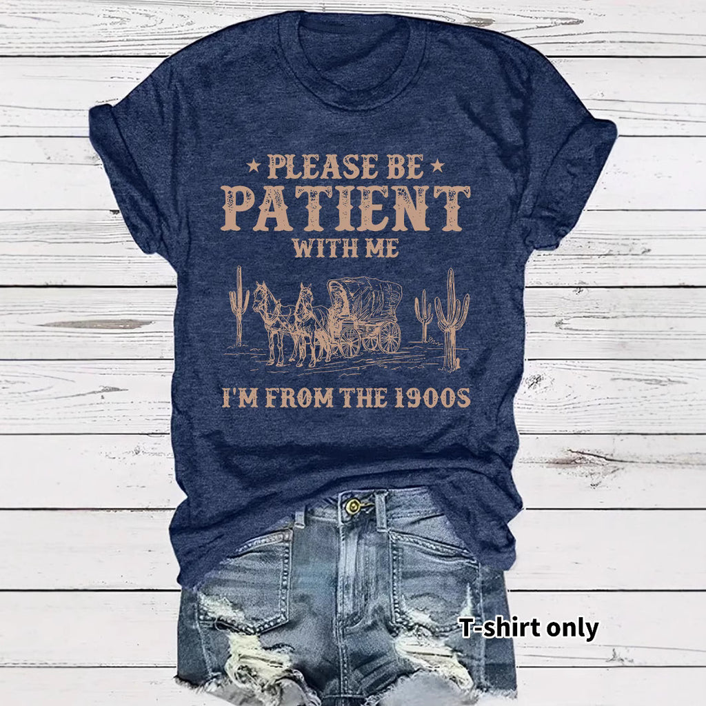 Western denim pattern round neck short sleeved T-shirt