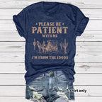 Western denim pattern round neck short sleeved T-shirt