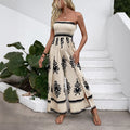 Holiday style ethnic print chest wide-leg split jumpsuit for women