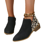 Women's Pointed Thick Heels Back Zipper Boots