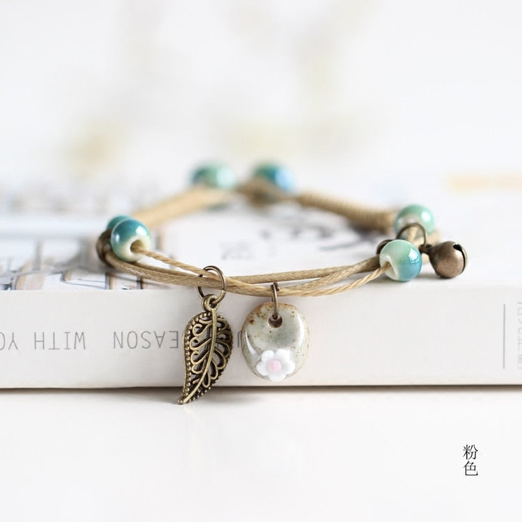 Ceramic Cute Flower Leaf Pattern Bracelets Handmade Vintage Boho Style Trendy jewelry
