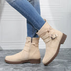 Women Belt Buckle Ankle Boots Chunky Chelsea Boots Mid Heel