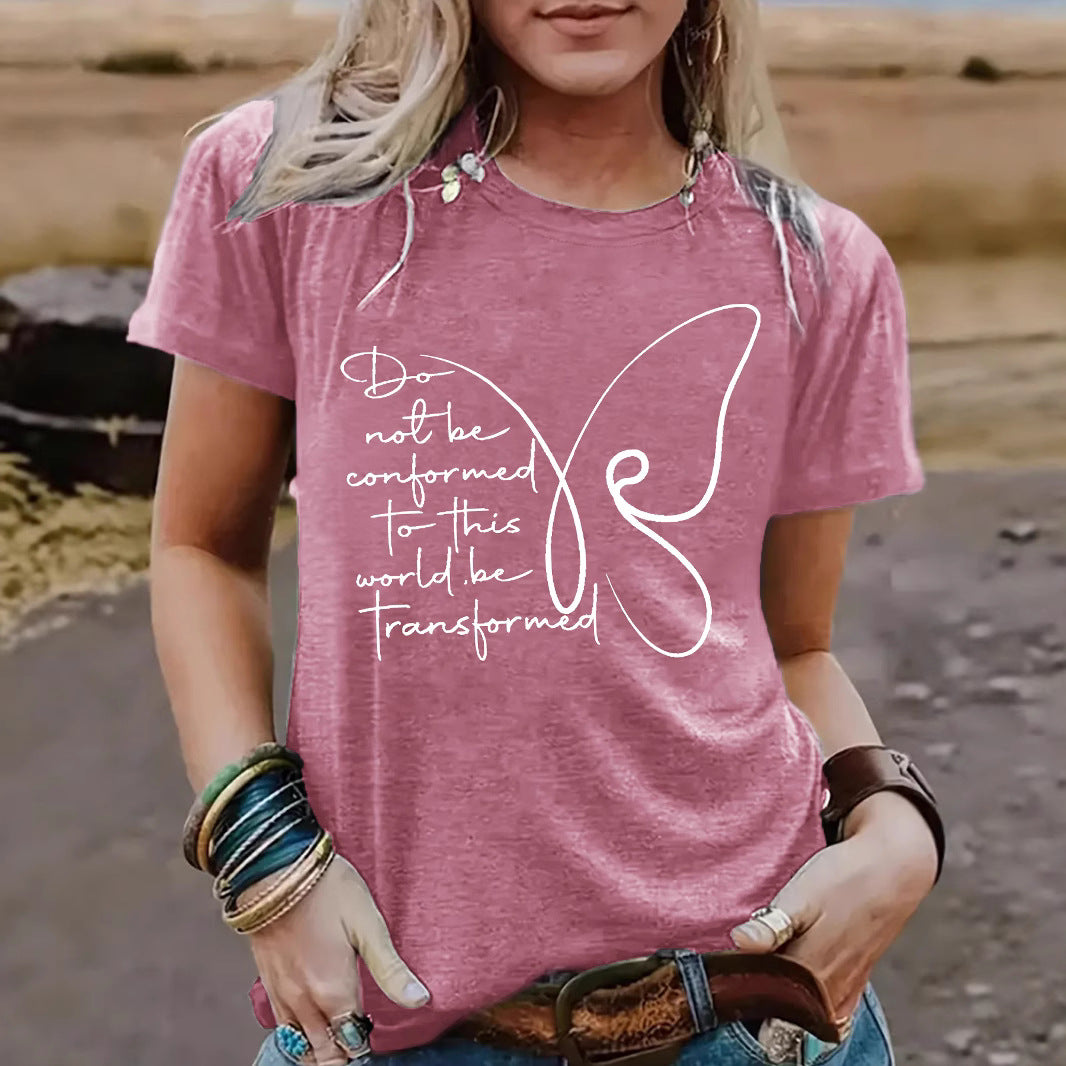 Women's Butterfly round neck short sleeved  T-shirt
