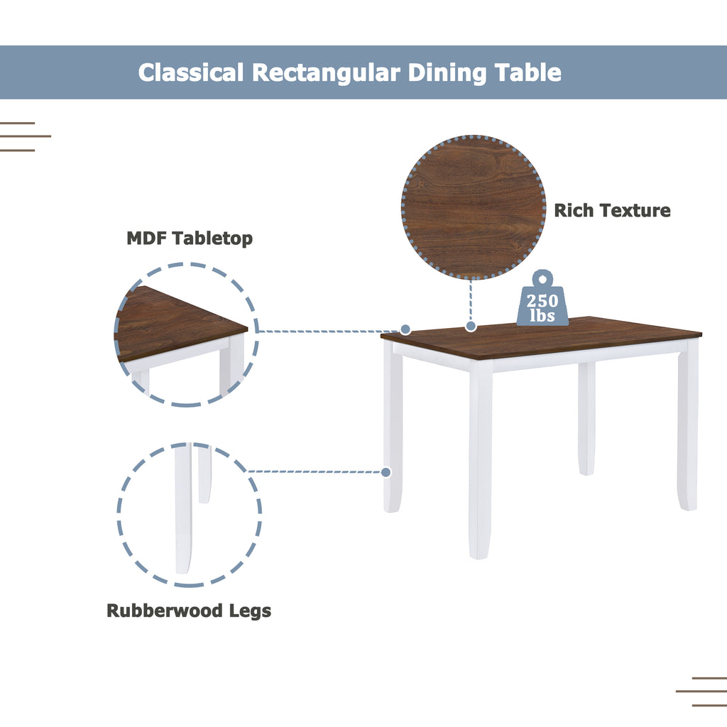 Rustic Minimalist Wood 5-Piece Dining Table Set with 4 X-Back Chairs for Small Places  White