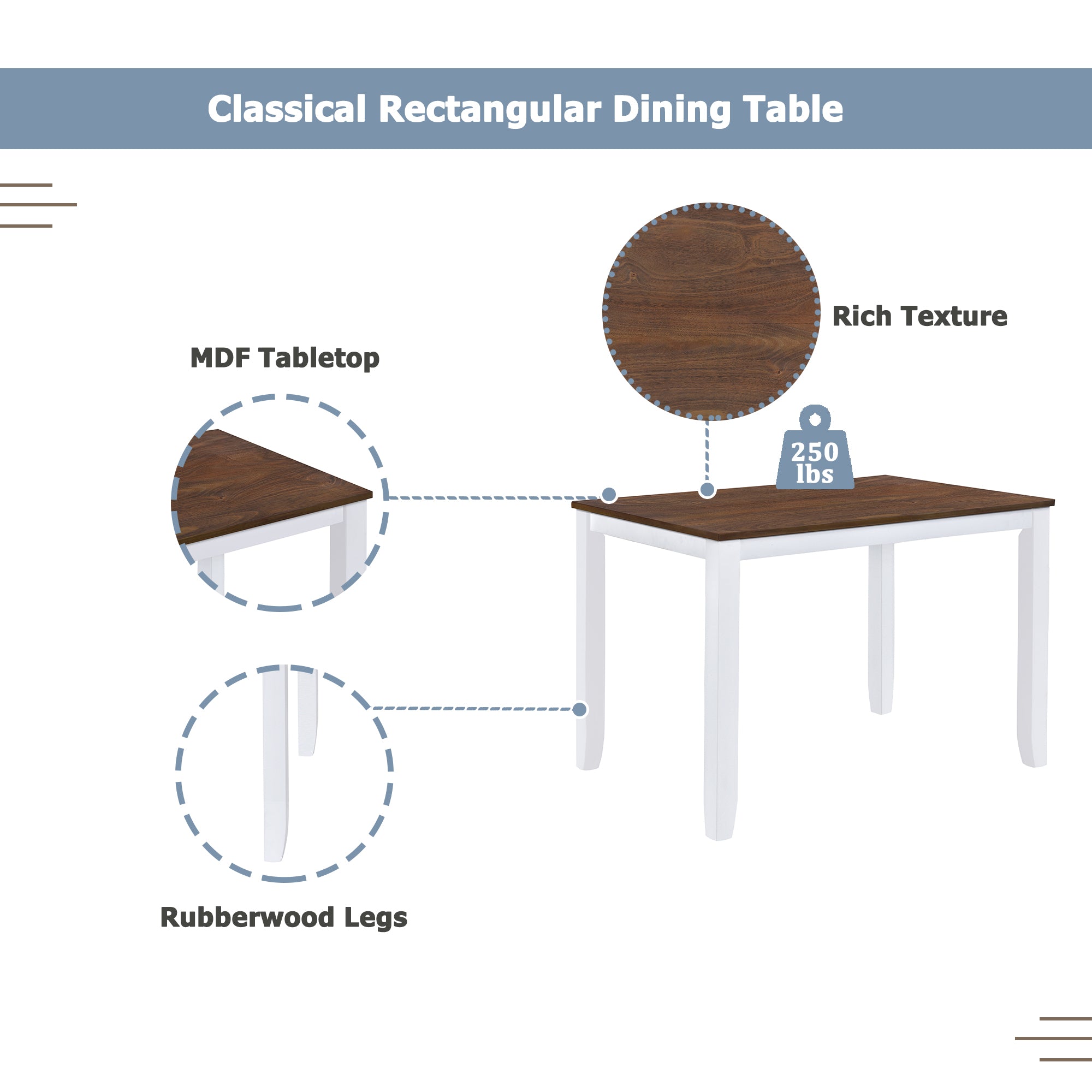 Rustic Minimalist Wood 5-Piece Dining Table Set with 4 X-Back Chairs for Small Places  White