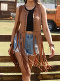 Women's Fringed Hem Bohemian Style Vest Hollow Out Sleeveless
