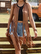 Women's Fringed Hem Bohemian Style Vest Hollow Out Sleeveless