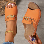 Open Toe Sandals with Metal Chain Decor