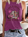 Sleeveless women's western denim style printed tank top