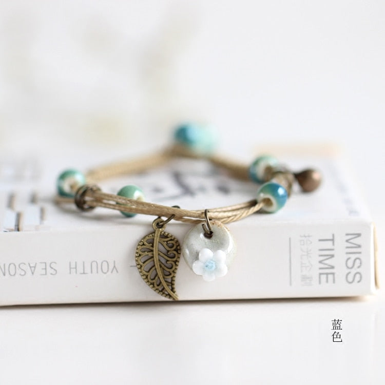 Ceramic Cute Flower Leaf Pattern Bracelets Handmade Vintage Boho Style Trendy jewelry