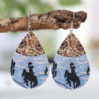 Western Style Horse Riding Denim Color Matching Double Sided Leather Earrings
