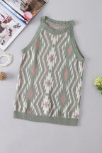 Women's Laurel Green Western Tribal Aztec Pattern Knit Sweater Tank Top
