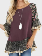 Woman's Blouse Printed Round Neck Half Sleeve Top