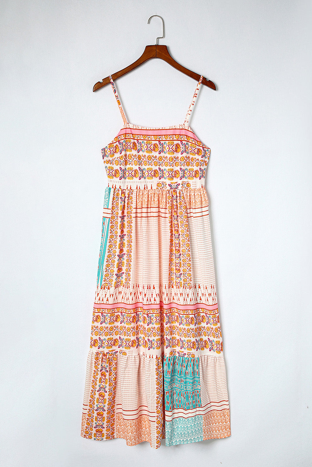 Women's Multicolor Boho Patchwork Print Square Neck Sundress