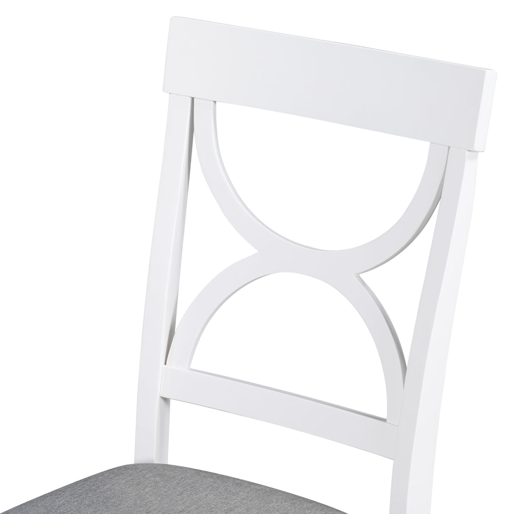 6-Piece Wood Dining Table Set Kitchen Table Set with Upholstered Bench and 4 Dining Chairs, Farmhouse Style Gray+White