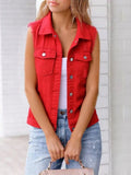 Women's Button Down Raw Hem Sleeveless Denim Jacket Vest