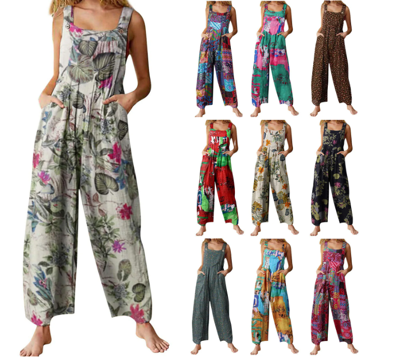 Women’s Jumpsuit Casual Sleeveless Loose Wide Leg Jumpsuit Plus Size Suspender Long Baggy Pants Rompers Overalls