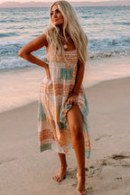 Women's Multicolor Boho Patchwork Print Square Neck Sundress