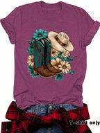Western Short sleeved women's t-shirt with boots & hats