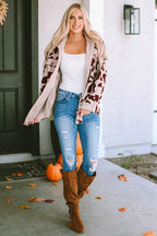 Khaki Cow Spots Printed Corduroy Shacket