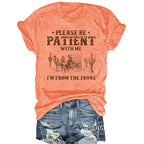 Western denim pattern round neck short sleeved T-shirt