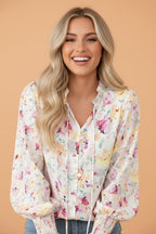 Boho Floral Smocked Puff Sleeve Blouse