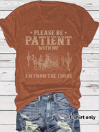 Western denim pattern round neck short sleeved T-shirt