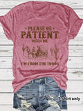 Western denim pattern round neck short sleeved T-shirt