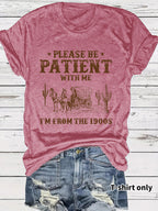 Western denim pattern round neck short sleeved T-shirt