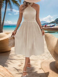 Women's Halter Neck Pleated Midi Dress