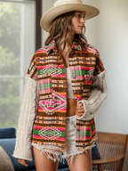 Knitted sleeve patchwork woolen jacket ethnic style loose jacket