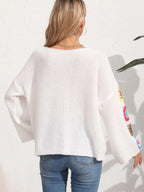 Autumn and winter women's one neck off shoulder loose top randomly mixed color crochet sweater