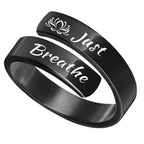Women's Open mouth jewelry. Just Breathe letter ring engraved titanium steel jewelry Adjustable