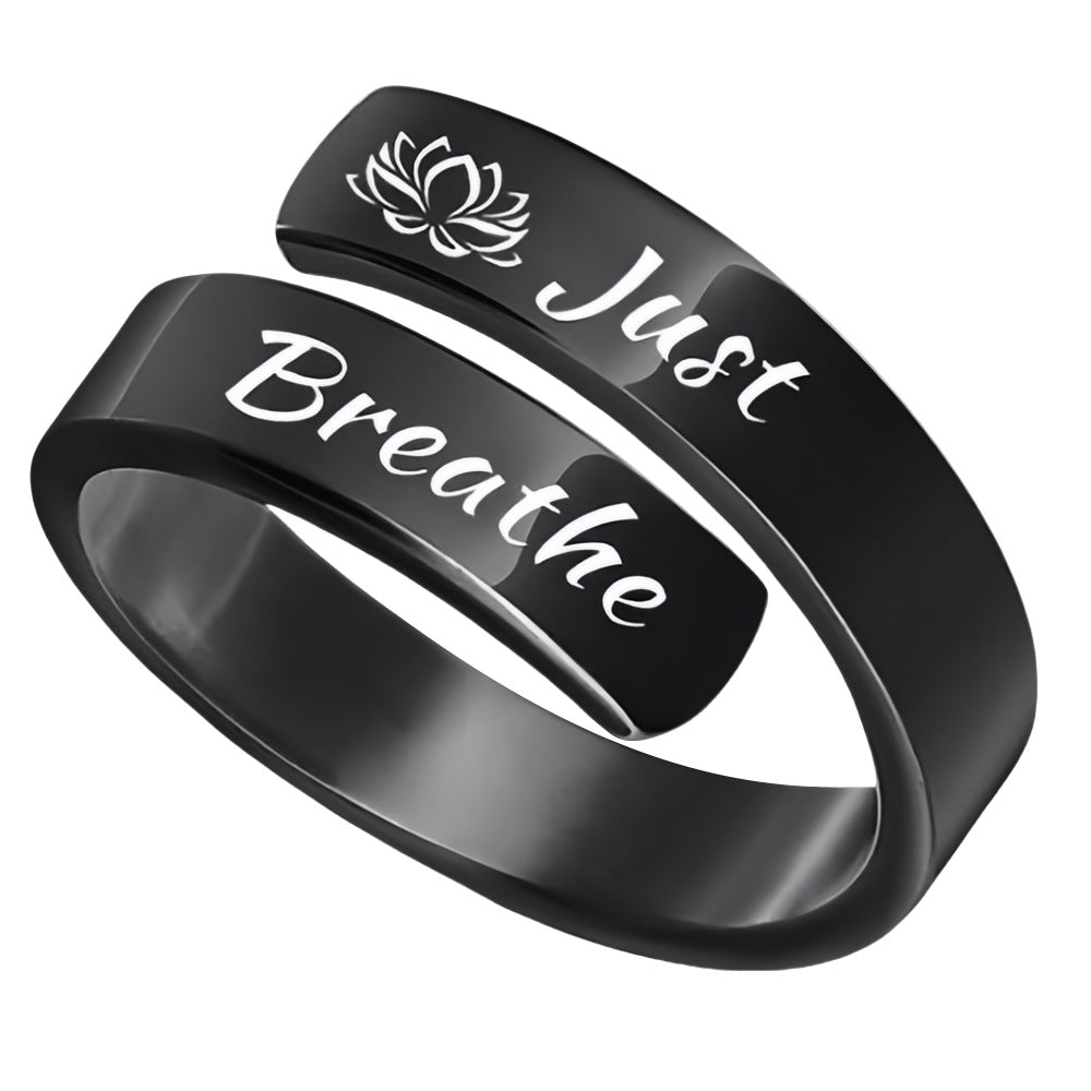Women's Open mouth jewelry. Just Breathe letter ring engraved titanium steel jewelry Adjustable