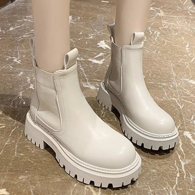 Fashion Women's Chelsea Boots Spring Autumn Waterproof Non-slip Platform Ankle Boots Women Slip on Thick Sole Booties