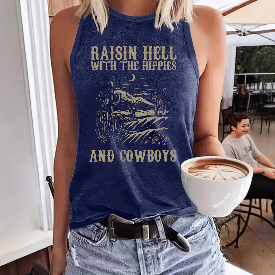 Western denim printed tank top