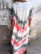 Full Size Pocketed Tie-Dye Short Sleeve Maxi Dress