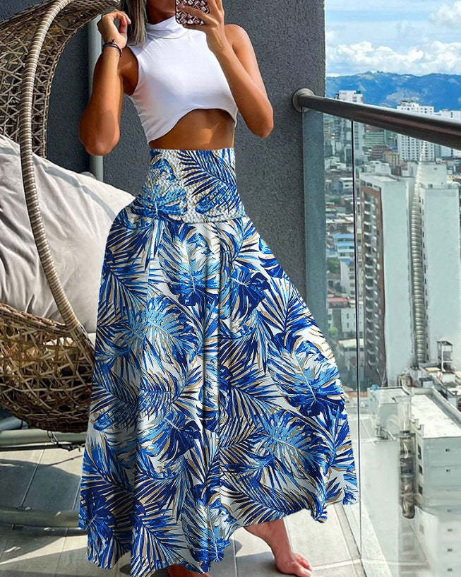 Women's Beach Boho Print Skirts Elastic High Waist