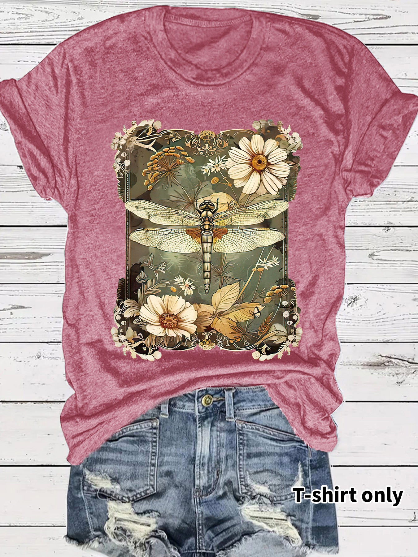 Dragonfly printed short sleeved t-shirt for women