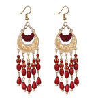 Bohemian Ethnic Earrings Long Vintage Tassel Bead Earrings Carved Earrings