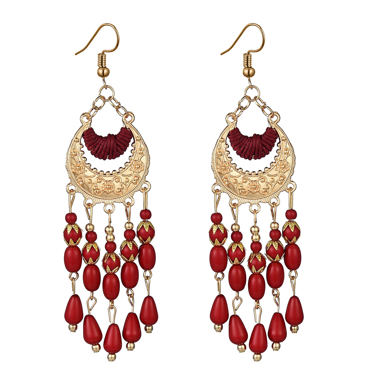 Bohemian Ethnic Earrings Long Vintage Tassel Bead Earrings Carved Earrings