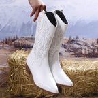 Vintage Tribal Pattern Chunky Heel Ankle Boots for Women with Embroidery Round Toe Boots