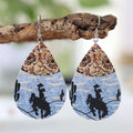 Western Style Horse Riding Denim Color Matching Double Sided Leather Earrings