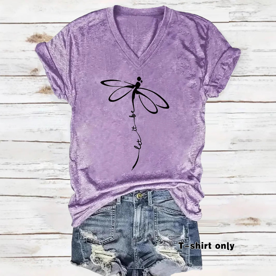Women's Short sleeved dragonfly print let it be saying